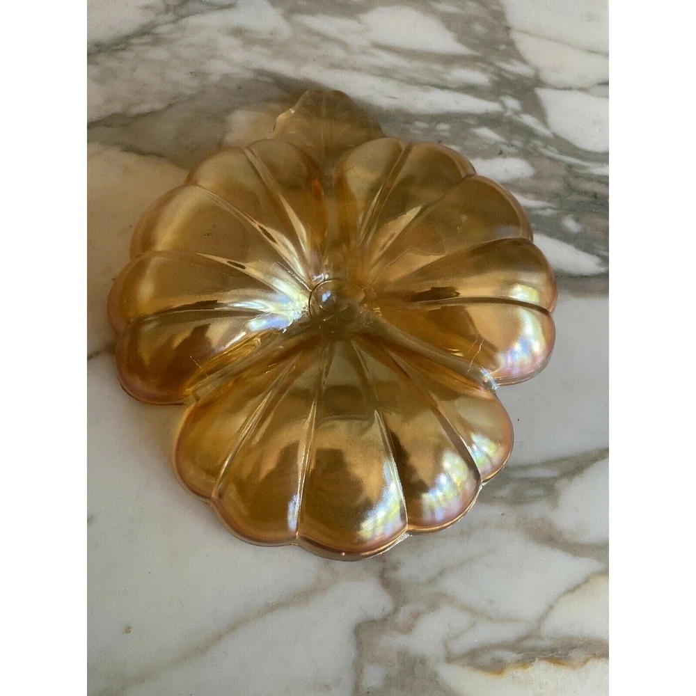 Divided Shamrock Caramel Gold Carnival Glass Candy Leaf Dish